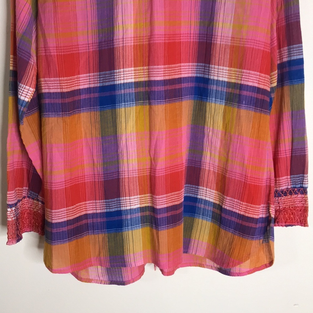 Soft Surroundings plaid gauze top button down textured pink women's size Medium - Picture 12 of 13